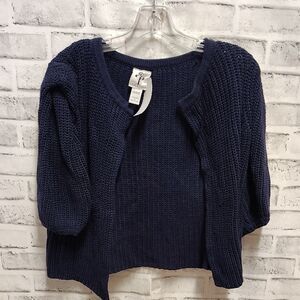Navy Blue Cardigan with Cropped Cable Knit Design
